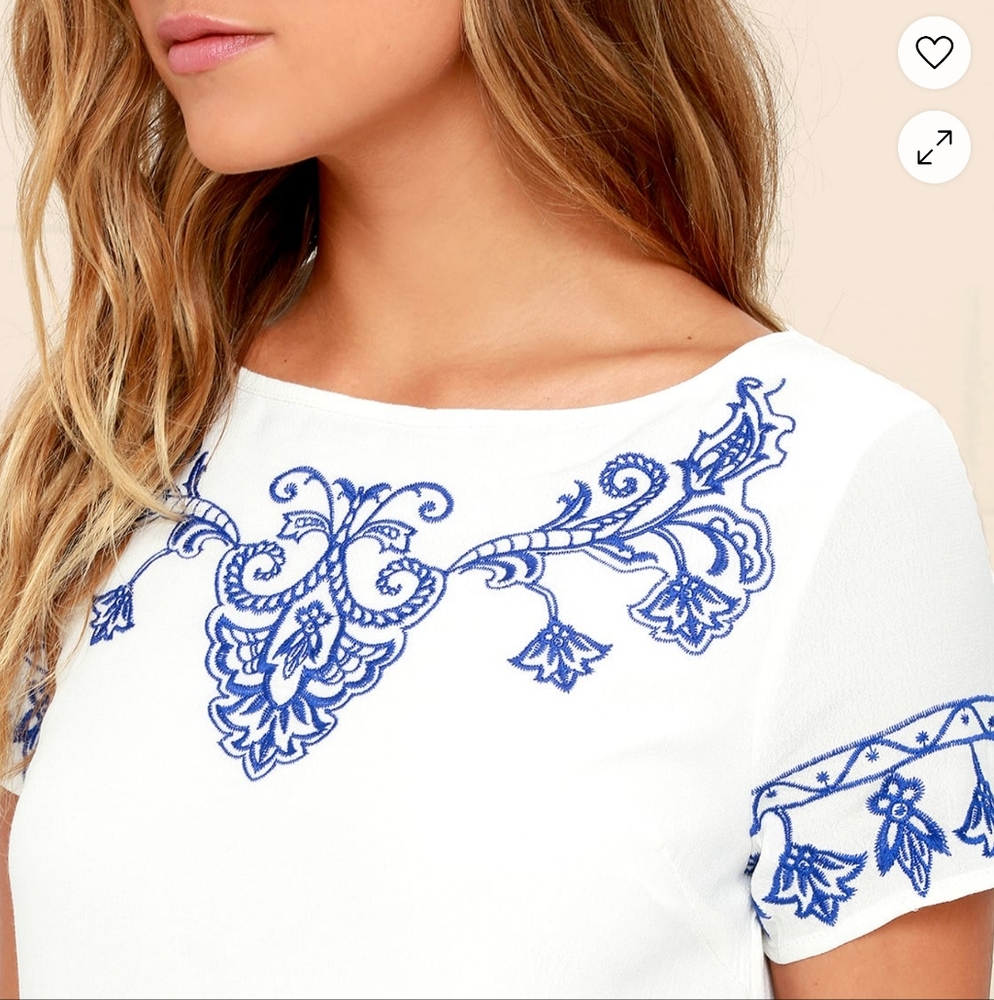 Lulus Blue and Ivory Embroidered Shift Dress 1X - Picture 3 of 7